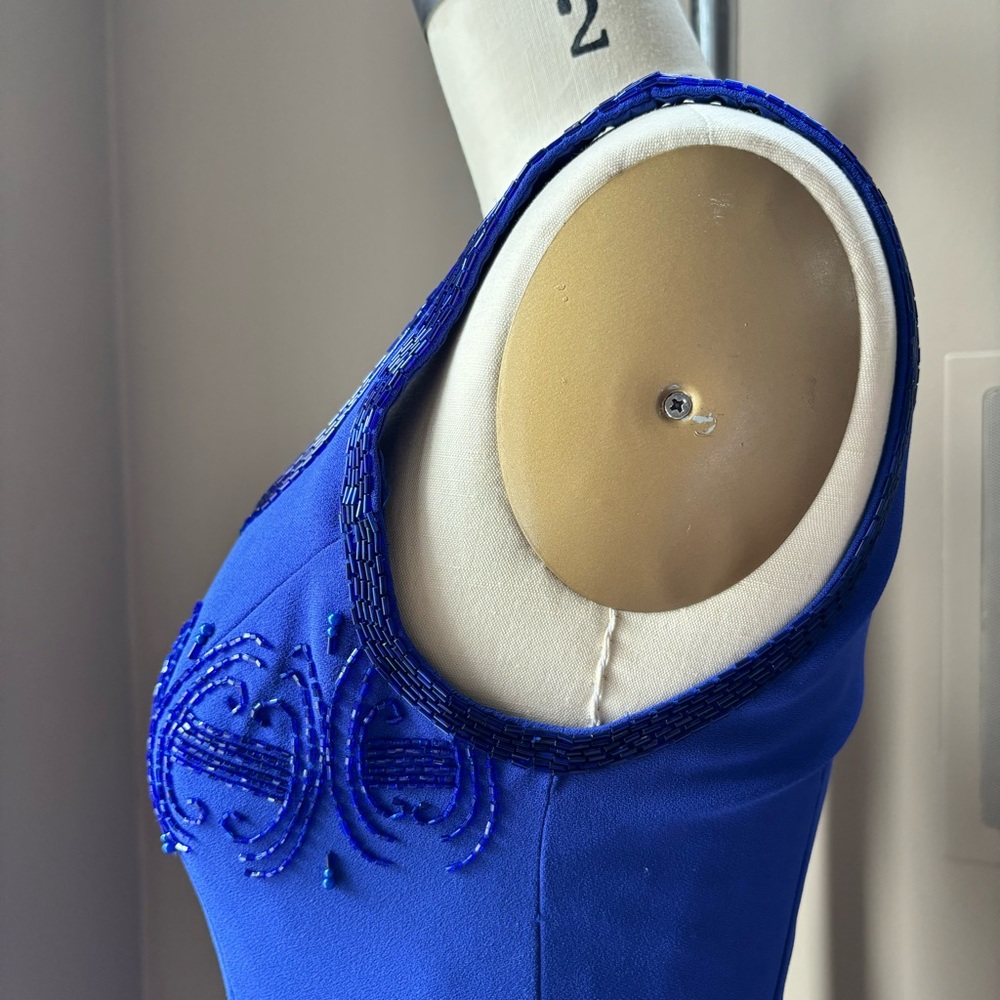 Precious Formals VTG 90s Blue Formal/Prom/Party Beaded Dress Sz 4 - Picture 5 of 15